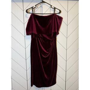 Vince Camuto Women’s 14 Burgundy Velvet Ruched off the Shoulder Folded Neck